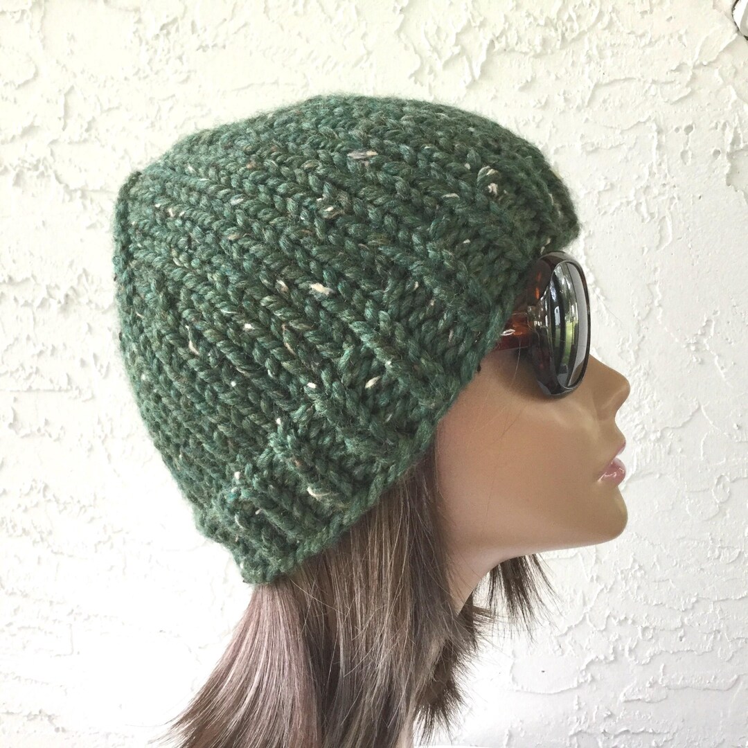 Green Knit Beanie, Chunky Wool Blend, Winter Hat - Etsy display picture 2