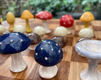 Handmade ceramic chess set with solid elm wood hand painted board