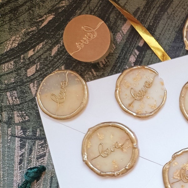 Sceaux de Cire - Motif "Love" - Cire transparente et feuilles d'or - Adhésif - Cachet de cire - Wax Seals