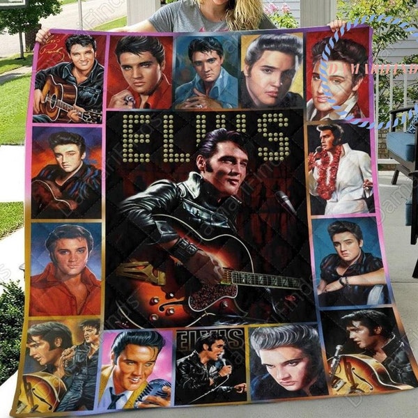 Couette Elvis Presley, motif de courtepointe Elvis Presley, couette Elvis Presley, couette Rock N Roll King, courtepointe Elvis double