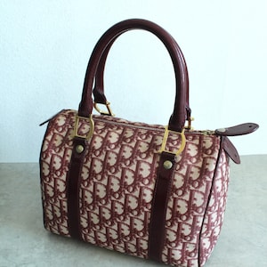 Authentic Vintage Christian Dior Trotter Boston Bag in Oblique Canvas Burgundy (Entrupy Certified)