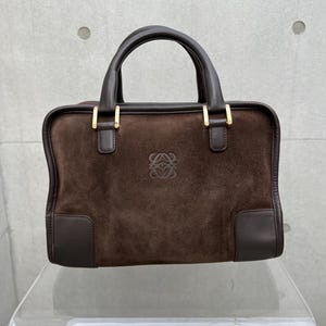 Authentisch Vintage Loewe Amazona 28 Dunkelbraunes Wildleder (Entrupy Zertifiziert)