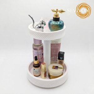 360 Rotating Makeup Organizer for Vanity, 2-Tiers, Tray for Perfume or Jewelry Display, Minimalist Tray, Lazy Susan for Bathroom, Gifts