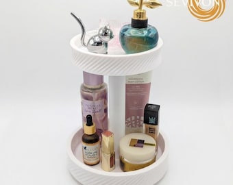 360 Rotating Makeup Organizer for Vanity, 2-Tiers, Tray for Perfume or Jewelry Display, Minimalist Tray, Lazy Susan for Bathroom, Gifts