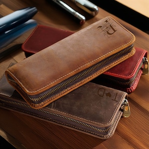 Personalisierte quadratische Federmäppchen aus echtem Leder, benutzerdefinierte Leder Reißverschluss Bleistiftbeutel, Künstler Geschenk, Kunstschüler Abschlussgeschenk, Geschenk für sie