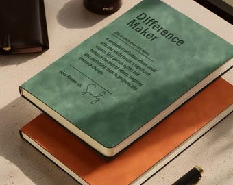 Custom Difference Maker Journal, Personalized Leather Sketchbook, Engraved Name Notebook, Colleague Birthday Gift, Teacher Appreciation Gift
