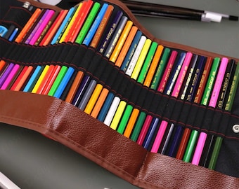 Custom Porous Colored Pencil Pen Roll, Personalized Leather Pencil Roll, Art Lover Gift, Leather Brush Roll, Artist Roll, Leather Tool Roll