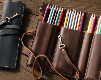 Custom Leather Artist Roll,Personalized Pencil Roll Case,Genuine Leather Brush Roll,Artist Tool Roll,Leather Pencil Case,Art Student Gift