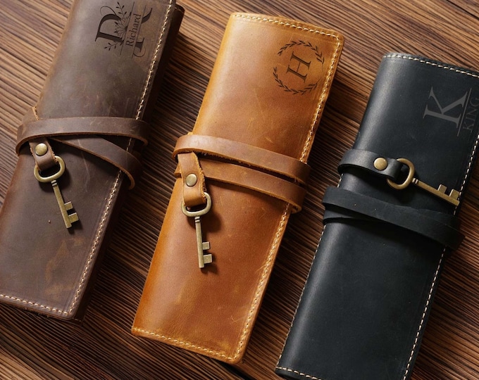 Custom Leather Paint Brush Holder,Artist Genuine Leather Brush Roll,Leather Pencil Roll Case,Personalized Gift For Painter,Artist Tool Roll