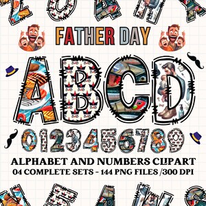 Vatertags-Alphabet-Paket, Konstruktionsbuchstaben PNG, Zahlen PNG, Vatertagsschriftart, Alphabet-Design PNG, kommerzielle Nutzung