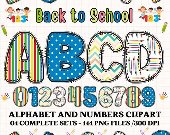 Back to school alphabet clipart PNG. 4 styles with back to school clipart. back to school alphabet letters, alphabet png, number clipart png