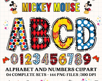 Mickey Mouse Alphabet clipart 300dpi transparent PNG. 4 styles with mickey mouse clipart, mickey mouse alphabet letters, mickey mouse png