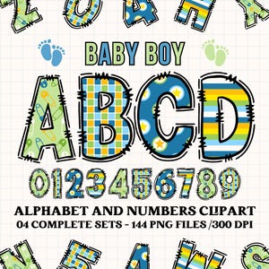 Pakiet alfabetu Baby Boy, budowlane litery PNG, cyfry PNG, czcionka Baby Boy, alfabet PNG, użytek komercyjny