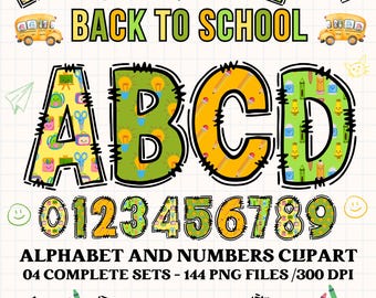 Back to school alphabet clipart PNG. 4 styles with back to school clipart. back to school alphabet letters, alphabet png, number clipart png