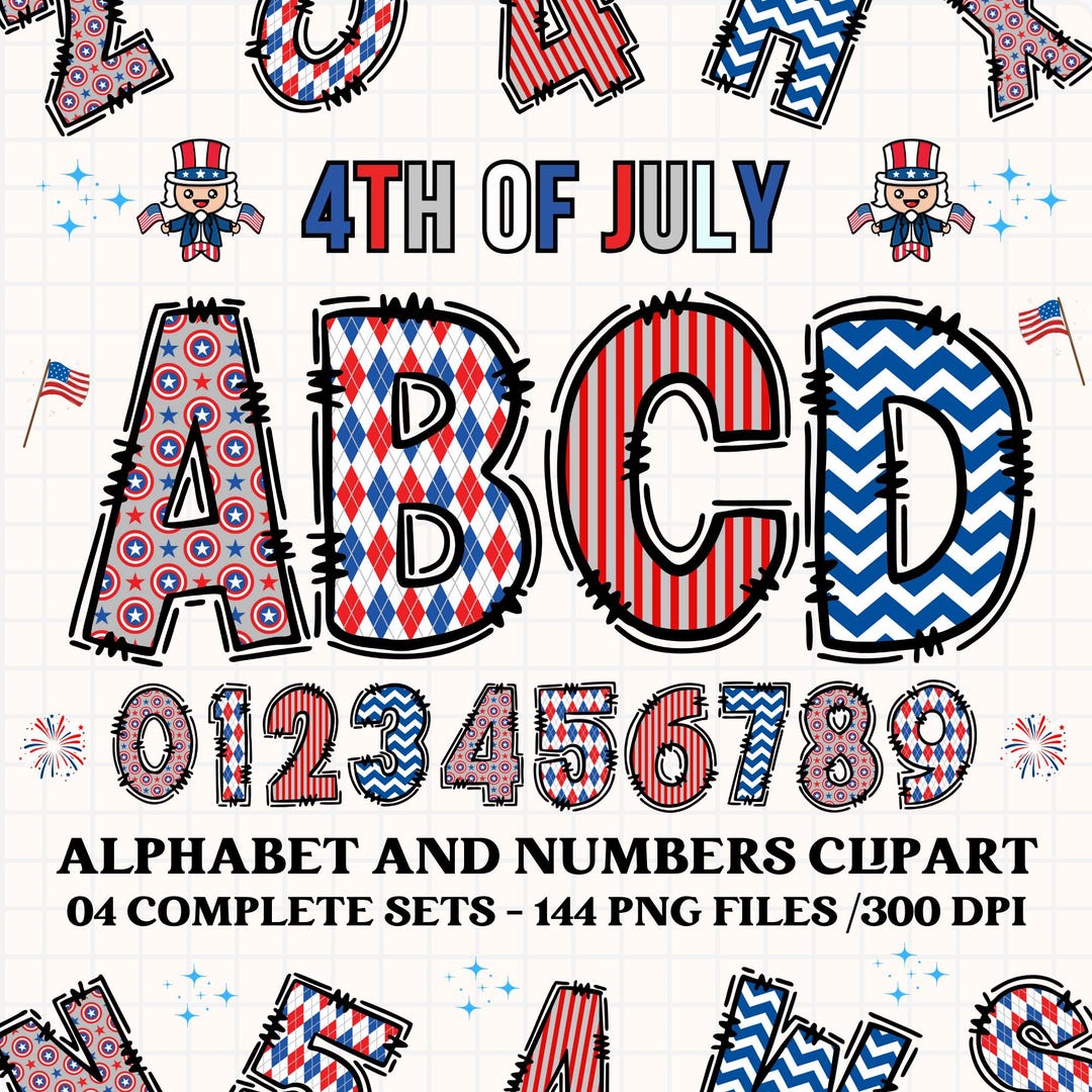 July 4th Alphabet Clipart 300dpi Transparent PNG. 4 Styles With ...