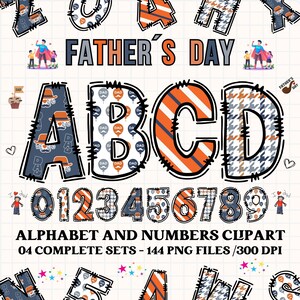 Vatertags-Alphabet-Paket, Konstruktionsbuchstaben PNG, Zahlen PNG, Vatertagsschriftart, Alphabet-Design PNG, kommerzielle Nutzung