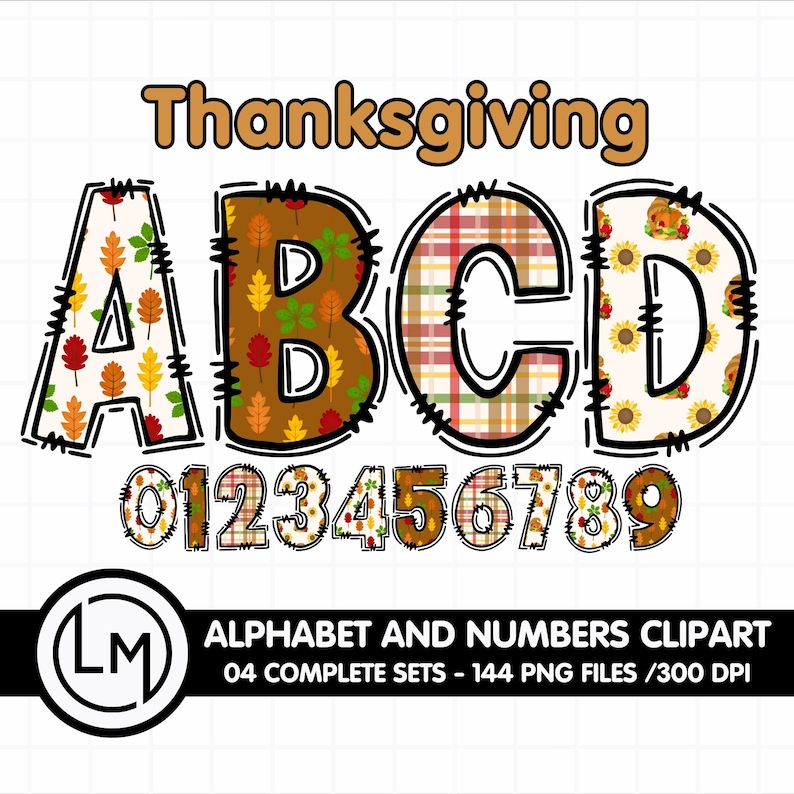 Thanksgiving Alphabet Clipart PNG. 4 Styles With Thanksgiving Clipart ...