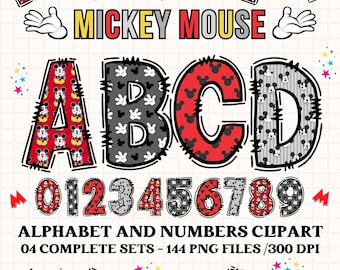 Mickey Mouse Alphabet clipart 300dpi transparent PNG. 4 styles with mickey mouse clipart, mickey mouse alphabet letters, mickey mouse png