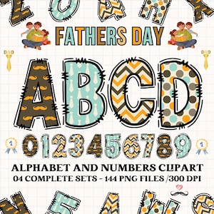 Vatertags-Alphabet-Paket, Konstruktionsbuchstaben PNG, Zahlen PNG, Vatertagsschriftart, Alphabet-Design PNG, kommerzielle Nutzung