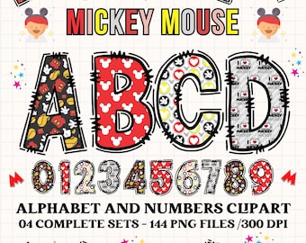 Mickey Mouse Alphabet clipart 300dpi transparent PNG. 4 styles with mickey mouse clipart, mickey mouse alphabet letters, mickey mouse png