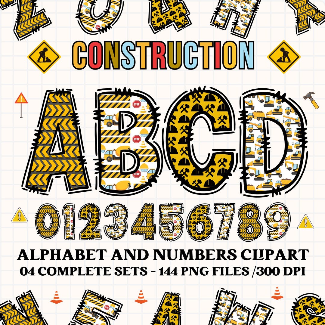 Construction Alphabet Clipart PNG. 4 Styles With Construction Cliparts ...