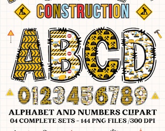 Construction alphabet clipart PNG. 4 styles with construction cliparts. construction alphabet letters, alphabet png, numbers clipart png