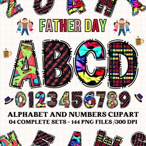 Vatertags-Alphabet-Paket, Konstruktionsbuchstaben PNG, Zahlen PNG, Vatertagsschriftart, Alphabet-Design PNG, kommerzielle Nutzung