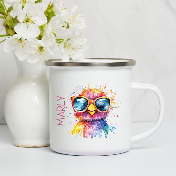 Emaille Tasse Personalisiert | Trinkbecher mit Namen | Tasse Kinder | Geschenk Mädchen | Weihnachtsgeschenk Junge | Emailletasse