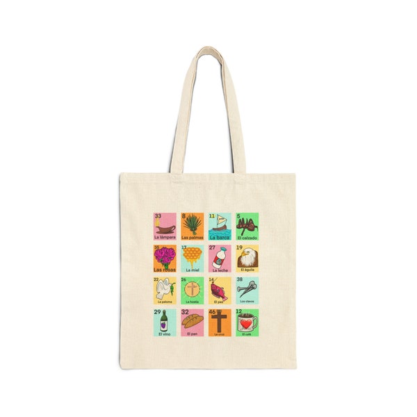 Loteria Cotton Canvas Tote Bag, Christian spanish tote bag, Christian Mexican mom gifts, Christian tote bag, Cute tote bag, christian gifts