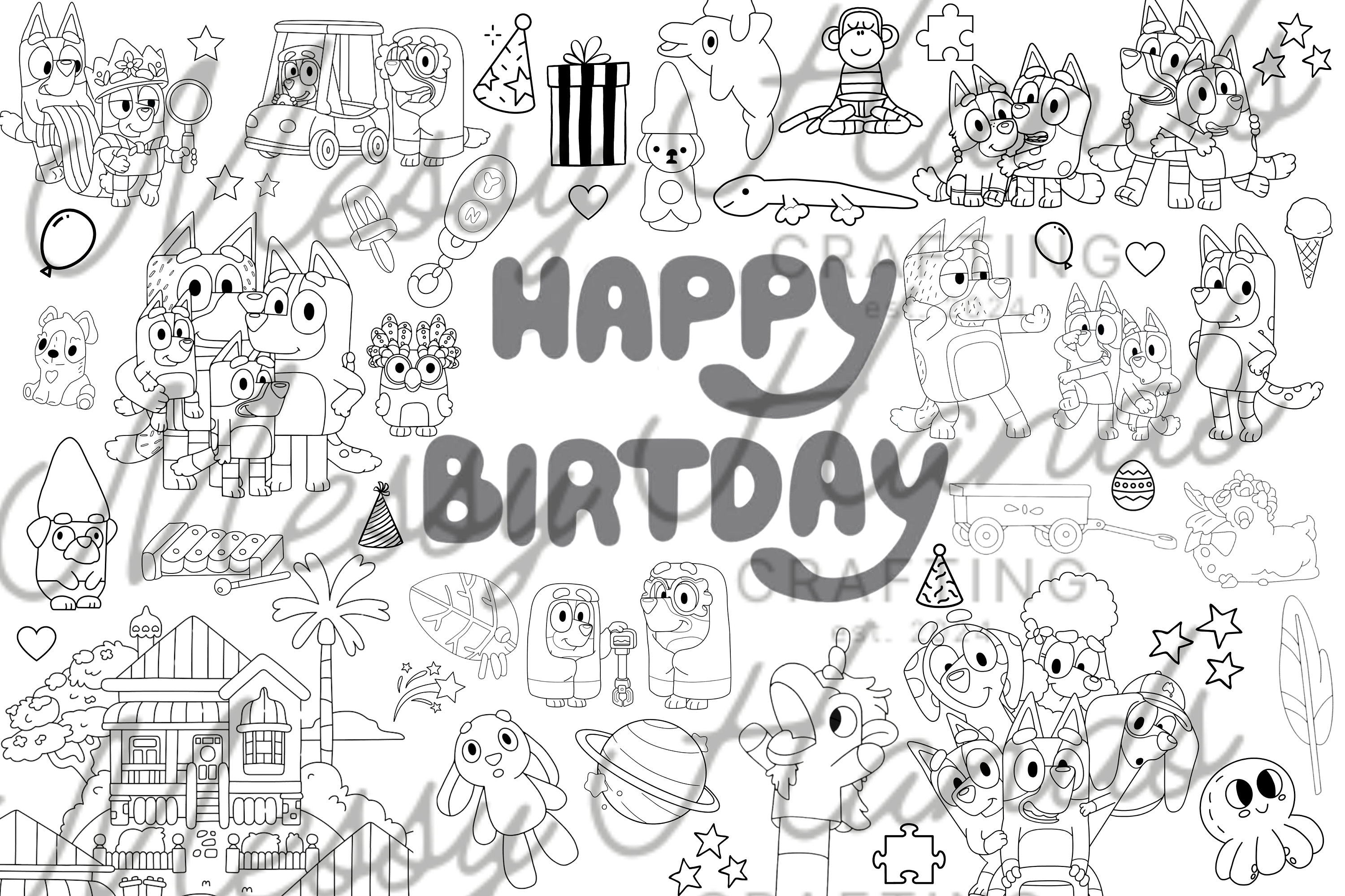Large/jumbo Coloring Pages Bluey Birthday (24inx36in) - Etsy