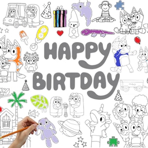 Large/jumbo Coloring Pages Bluey Birthday (24inx36in) - Etsy