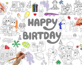 Large/Jumbo Coloring Pages Bluey Birthday (24inx36in)