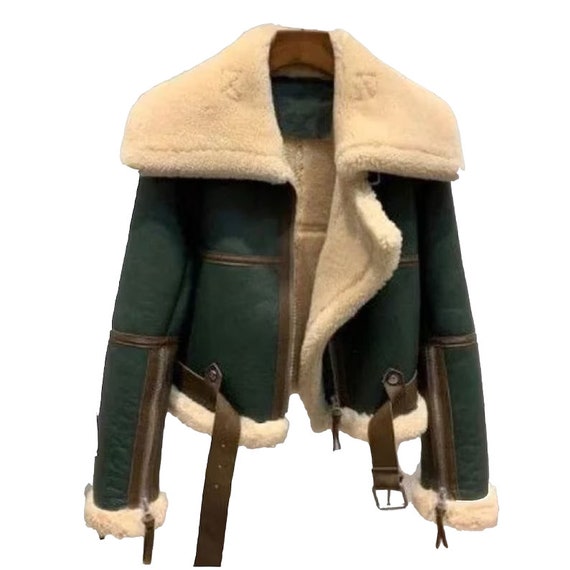 Women's Bomber Leather Jacket-Flying Shearling Leather Jacket For Women Sheepskin Leather Handmade Bomber Jacket