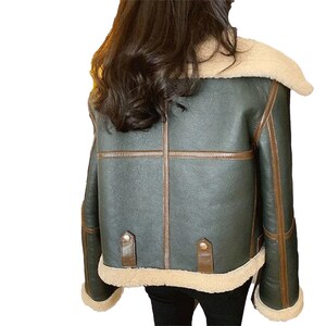 Women's Bomber Leather Jacket-Flying Shearling Leather Jacket For Women Sheepskin Leather Handmade Bomber Jacket image 2