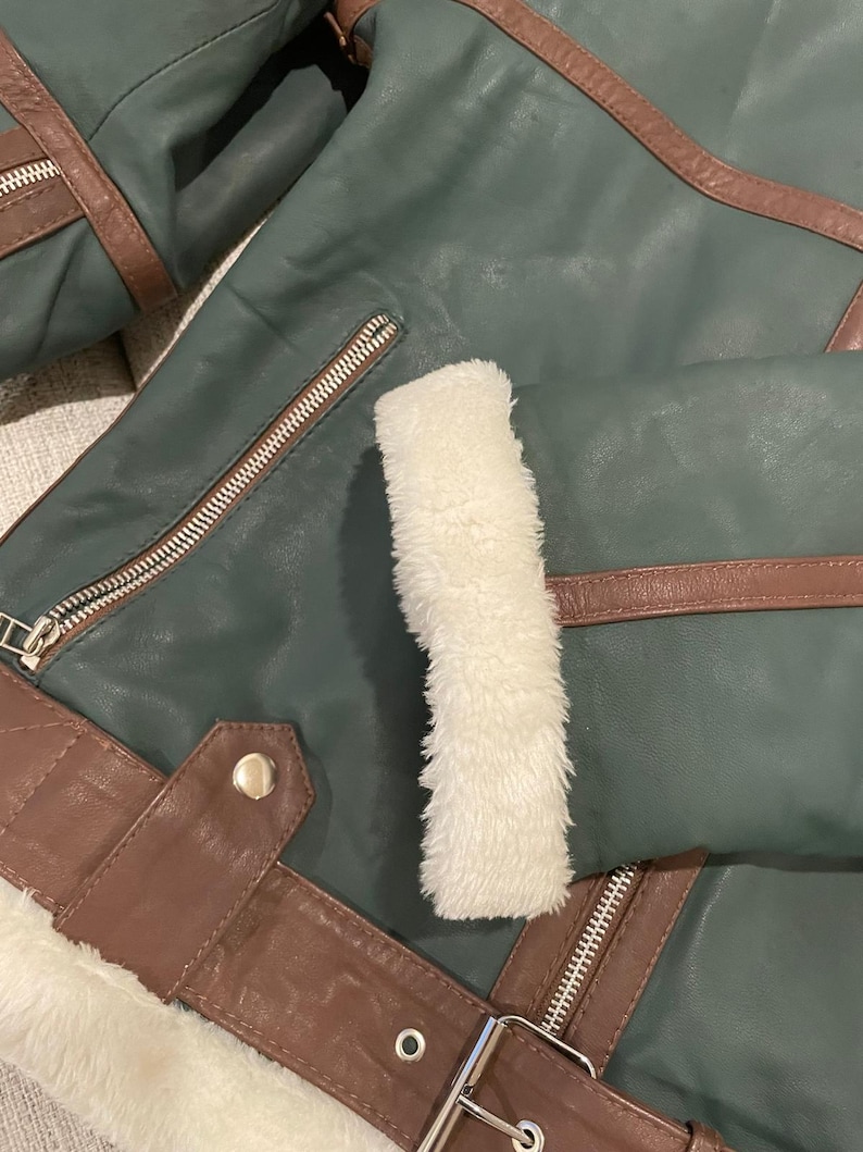 Women's Bomber Leather Jacket-Flying Shearling Leather Jacket For Women Sheepskin Leather Handmade Bomber Jacket image 6