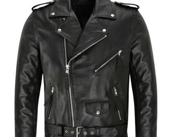 Men's Motorcycle Leather Jacket, Original Sheepskin, Gunmetal Zipper, Slim Fit, Long Sleeve Biker Jacket Jacket