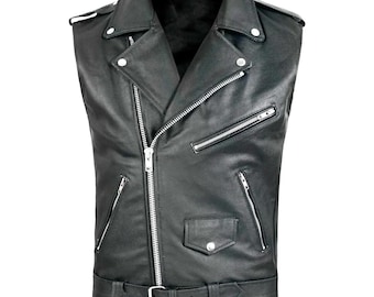 Herr Vintage motorcykel läderväst Distressed svart biker läderväst--Herr Moto biker läderjacka-Herr anpassad handgjord läderväst