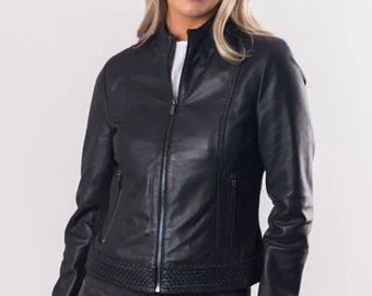 Women's Black Biker Leather Jacket-Gift For Her-Motorcycle Jacket For Women-Handmade Leather Jacket-Slim Fit Moto Jacket-Luxury Gift For Her