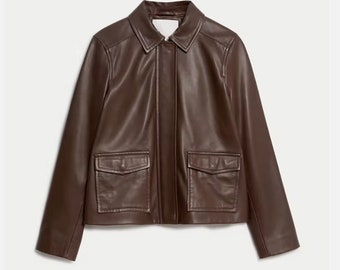 Women's Genuine Leather Jacket Handmade cropped Leather Jacket Brown Leather Jacket