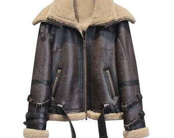 Women's B3 Bomber Pilot RAF Aviator Bomber Leather Jacket-Flying Shearling Leather Jacket For Women Sheepskin Leather Handmade Bomber Jacket