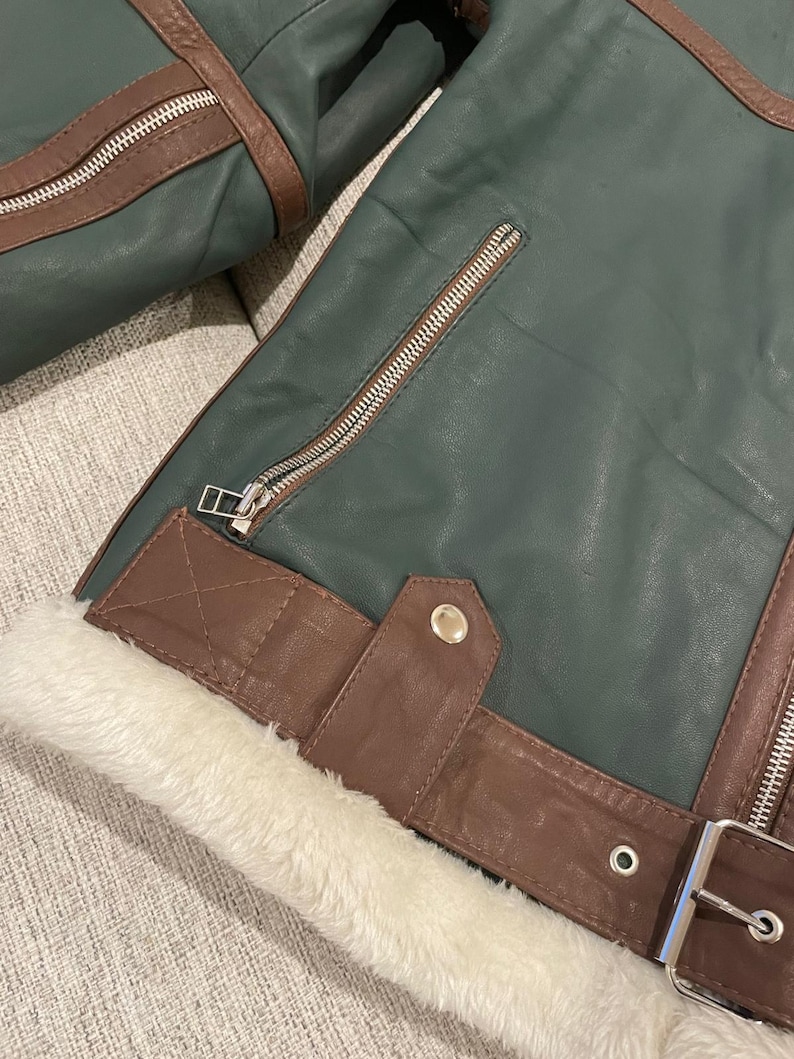 Women's Bomber Leather Jacket-Flying Shearling Leather Jacket For Women Sheepskin Leather Handmade Bomber Jacket image 5