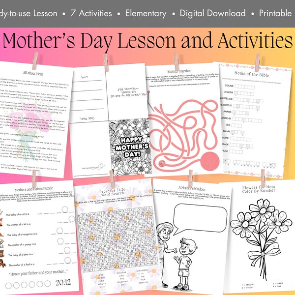 Mother's Day Lesson and Activities Pack - Instant Download - PDF - Sunday School - Homeschool - Rainy Day - Mother's Day Bible Story