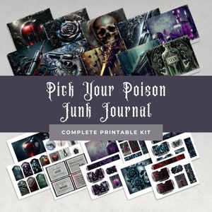 Pick Your Poison Junk Journal Kit  | Junk Journal Printable | Gothic Paper | Digital Download | Dark Junk Journal Folio | Morbid Tags