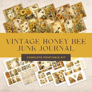 Vintage Honey Bees Junk Journal Kit  | Junk Journal Printable | Collage Paper | Digital Download | Floral Junk Journal | Bees Ephemera