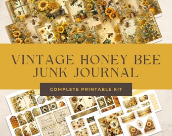 Vintage Honey Bees Junk Journal Kit  | Junk Journal Printable | Collage Paper | Digital Download | Floral Junk Journal | Bees Ephemera