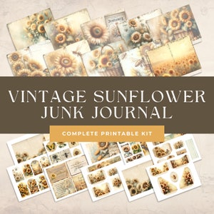 Vintage Sunflowers Junk Journal Kit  | Junk Journal Printable | Sunflower Paper | Digital Download | Sunflower Folio | Sunflower Tags