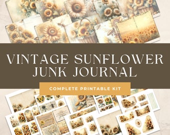 Vintage Sunflowers Junk Journal Kit  | Junk Journal Printable | Sunflower Paper | Digital Download | Sunflower Folio | Sunflower Tags