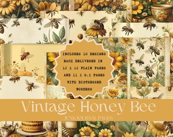 Vintage Honey Bees Junk Journal Pages | Junk Journal Printable | Junk Journal Paper | Digital Download | Digital Paper | Scrapbook Paper