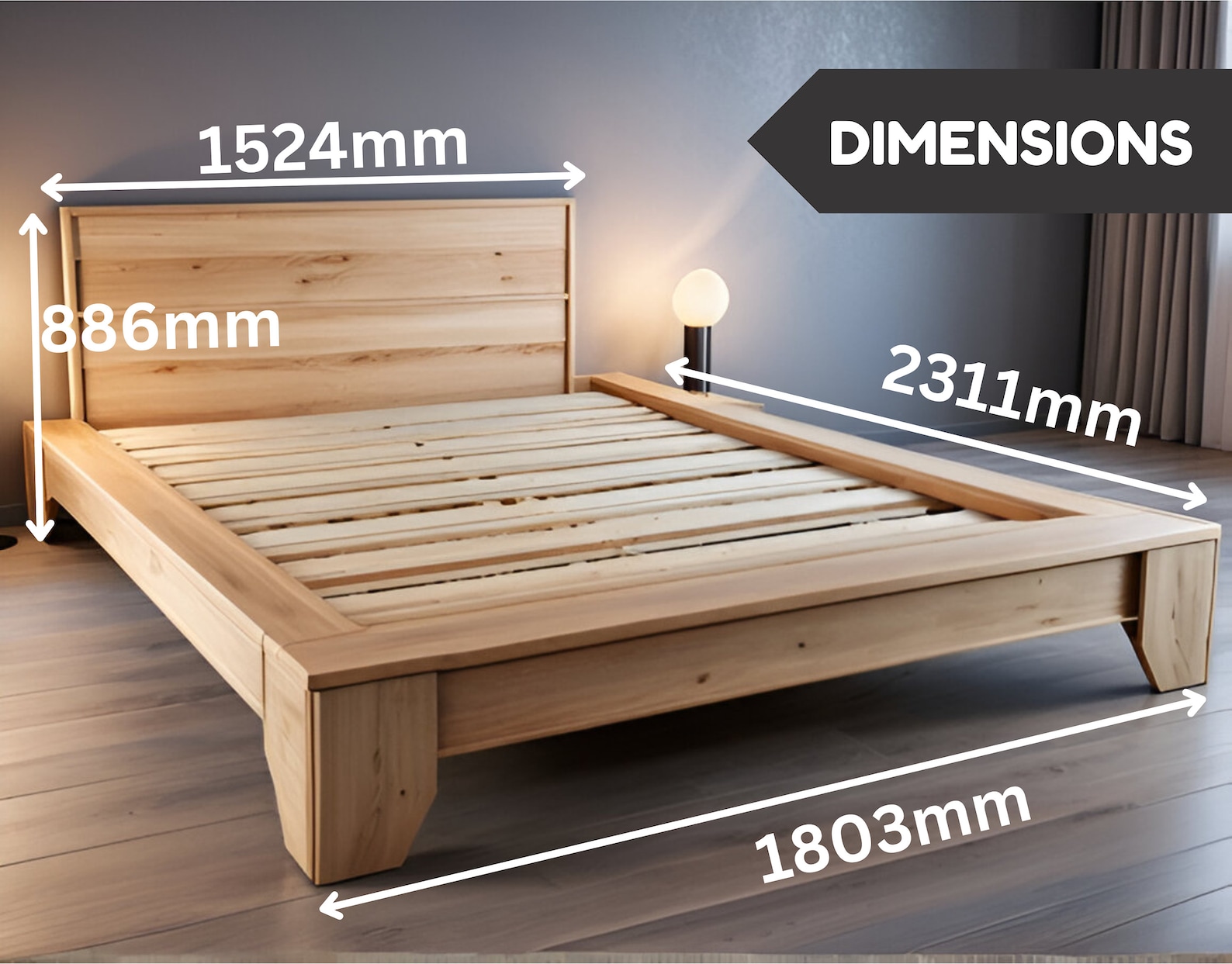 View of Twin Xl Bed Frame, Wood Platform with Fluted Design, Low Profile ...