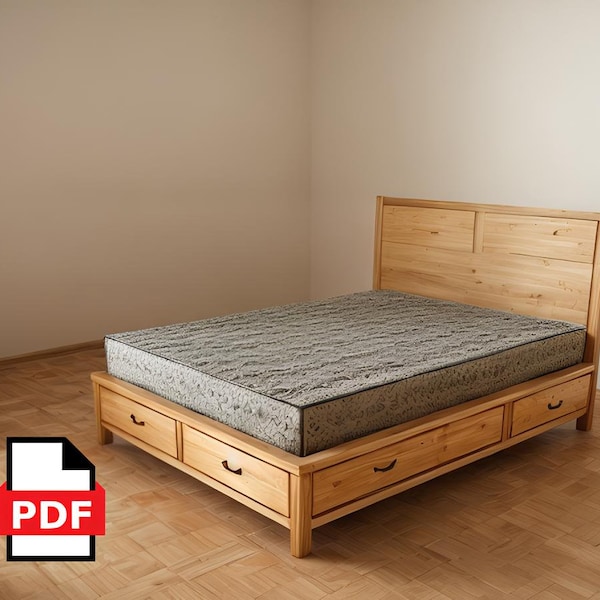 Cadres de lit queen-size à faire soi-même avec tiroirs | plans de menuiserie | Cadres de lit | Plans de bricolage | fichier pdf